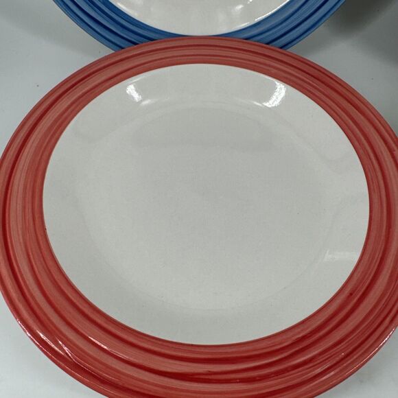 Dinner Plates Lot of 6 Gibson Everyday China 10 3/4" D Blue Red Green Stripe - Picture 3 of 8